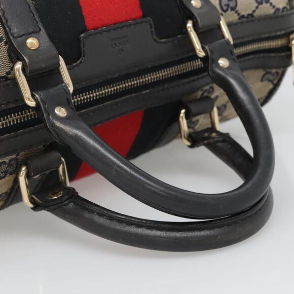 GUCCI GG Canvas Sherry Line Hand Bag Pvc Navy Gold - Picture 7 of 16